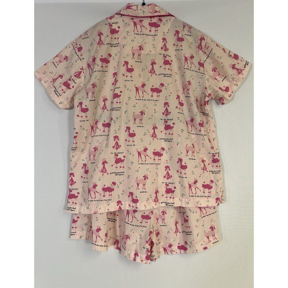 PJ Salvage Pink Poodle Dog Print Pajama Set Small Shorts Button Up Top - Picture 8 of 14